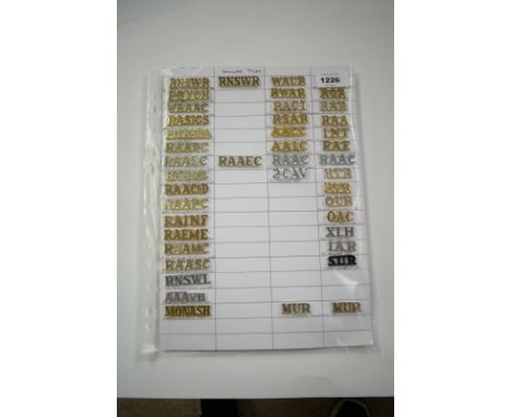 A collection of 43 Australian shoulder titles, to include: Royal New South Wales Regiment, Australian Army Psychology Corps, 