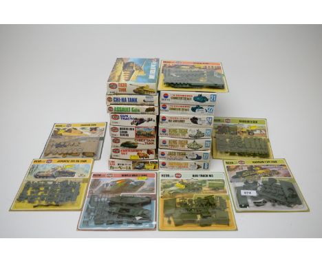 1:76 scale plastic construction kits by Nitto, Airfix and Fujini - armoured fighting vehicles, in original packaging. (22)