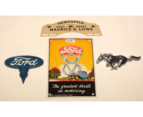 A Ford V8 enamel advertising sign, in vintage style, inscribed "The Greatest Thrill In Motoring, Copyright Ford Motor Co. Lim
