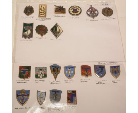 A collection of 21 French enamel Transport and Signal pocket crests, to include: 33E Group De Camp, Inspection De Du Train, T