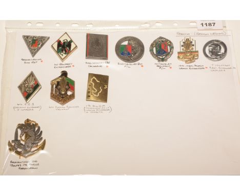 A collection of 11 French Foreign Legion enamel pocket crests, to include: The 1st Regiment Entrancere, The 2nd Cavalry Regim