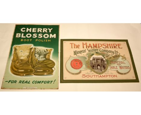 A Cherry Blossom boot polish enamel advertising sign, lithographed with two kittens in un-strung boots, inscribed "Cherry Blo
