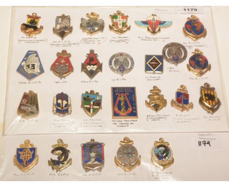 A collection of 25 French enamel Regimental pocket crests, to include: The 2nd Parachute Infantry Marines Regiment, The 5th R