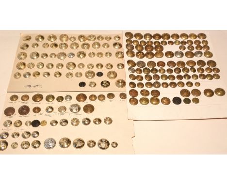 A large collection of Military buttons mounted on cards, to include: Royal Fusiliers, Royal Inniskilling Fusiliers, King's Ow