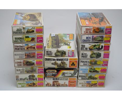 1:76 scale plastic construction kits by Matchbox - armoured fighting vehicles, in boxes. (20)