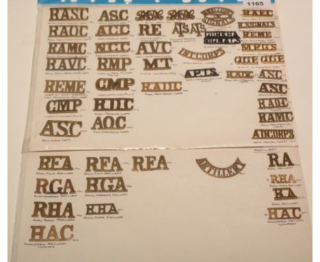 A collection of metal Corps and Artillery shoulder titles, to include: The Royal Army Service Corps, The Royal Army Ordnance 