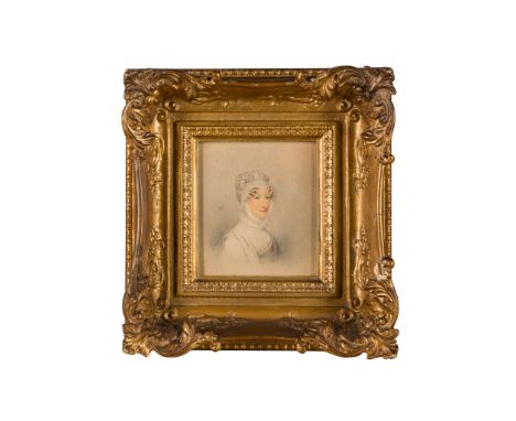 ADAM BUCK (IRISH 1759-1833)  HEAD AND SHOULDER PORTRAIT OF A WOMAN WITH LACE BONNET signed and dated 1826, pencil and waterco