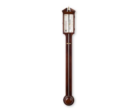 GEORGE III MAHOGANY STICK BAROMETER, BY P. DONAGAN &amp; CO., LONDON   LATE 18TH CENTURY the signed silvered register plate w