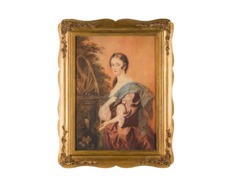 EARLY 19TH CENTURY ENGLISH SCHOOL  THREE QUARTER LENGTH PORTRAIT OF A YOUNG WOMAN BY A FOUNTAIN watercolour(38cm x 27cm (15in