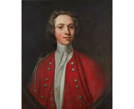 18TH CENTURY ENGLISH SCHOOL  HALF LENGTH PORTRAIT OF A YOUNG MAN IN UNIFORM oil on canvas, feigned oval(76cm x 61cm (30in x 2