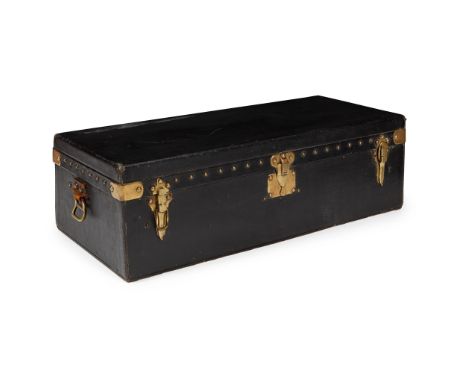 LOUIS VUITTON BLACK CANVAS MOTORING TRUNK EARLY 20TH CENTURY the brass locks and catches stamped 'Louis Vuitton, Brevette, S.