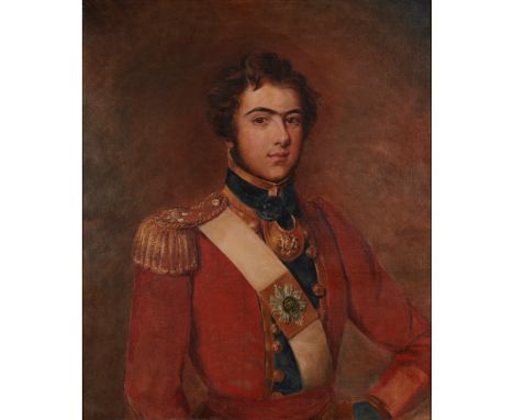 20TH CENTURY ENGLISH SCHOOL  HALF LENGTH PORTRAIT OF A YOUNG MAN IN UNIFORM oil on canvas(76cm x 61cm (30in x 24in))