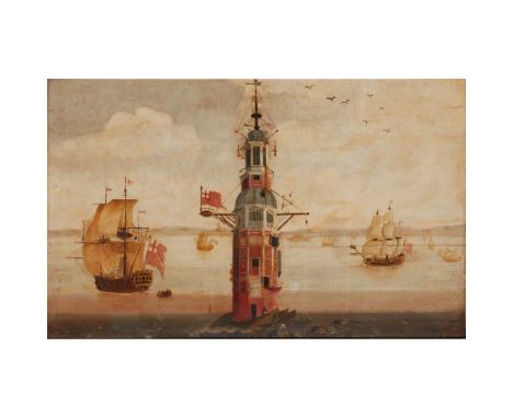 18TH CENTURY ENGLISH SCHOOL SHIPPING AROUND THE EDDYSTONE LIGHTHOUSE oil on panel(56cm x 88cm (22in x 34.5in))Footnote: Note: