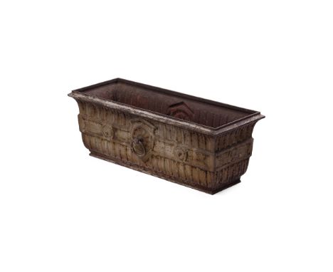 LARGE PAINTED CAST IRON PLANTER   19TH CENTURY of rectangular form, moulded rim over a void interior with drainage holes to b