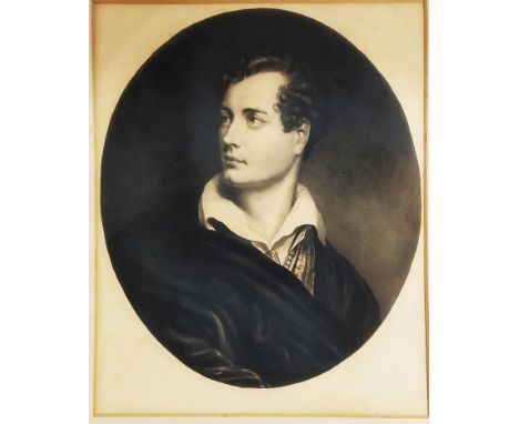 C19th Pen &amp; Ink Oval Portrait Lord Byron with inscription to rear 'Dean of Guild Walkers informed one that this fine pen 