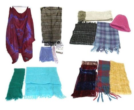 Mohair Scarves incl. Heather Glen, velvet scarf, Glentana turquoise mohair shawl, knitted scarves, pink wool hat &amp; large 