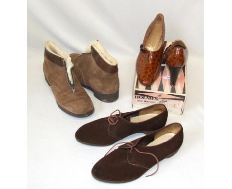 Pair Ladies Vintage 'Snowmaids' Suede Ankle Boots, Pair K Shoes Brown Suede Lace-ups &amp; Pair Miss Holmes Tan Crocodile Eff
