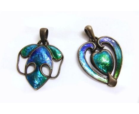 WHH (Liberty William Hair Haseler) Silver Enamelled Art Nouveau Heart Shaped Pendant &amp; 1 other unmarked (2)  CONDITION RE
