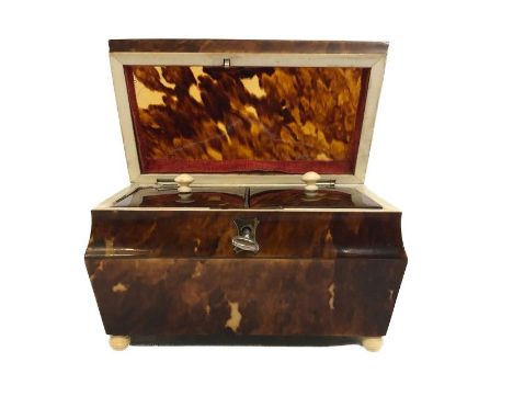 Georgian Tea Caddy with twin lidded interior, on ball supports, approx. 5 1/4" x 3 1/2" x 3 1/2"  CONDITION REPORT 