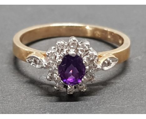 9CT GOLD AMETHYST AND WHITE SAPPHIRE RING, 2.3G SIZE N