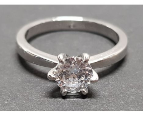 SILVER AND CZ SOLITAIRE RING 2.2G SIZE M1/2