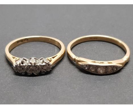 18CT GOLD 3 DIAMOND RING 2.8G SIZE M TOGETHER WITH 18CT GOLD PLATED CZ RING 2.7G SIZE M