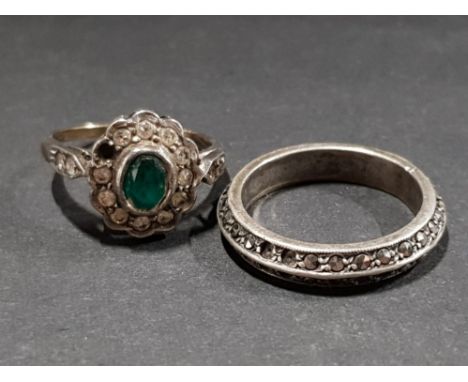 9CT AND SILVER PASTE CLUSTER RING SIZE K 1/2 TOGETHER WITH SILVER MARCASITE RING SIZE M 1/2, 6.4G GROSS WEIGHT