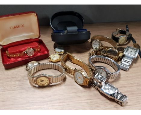 BOX OF 15 LADYS WATCHES INCLUDES ROTARY, SEKONDA AND GOLD PLATED TIMEX ETC