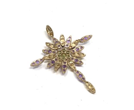 9ct gold amethyst, peridot and citrine starburst pendant cross (4.3g) measures approx 5cm drop