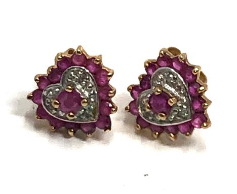 9ct gold vintage diamond &amp; ruby earrings