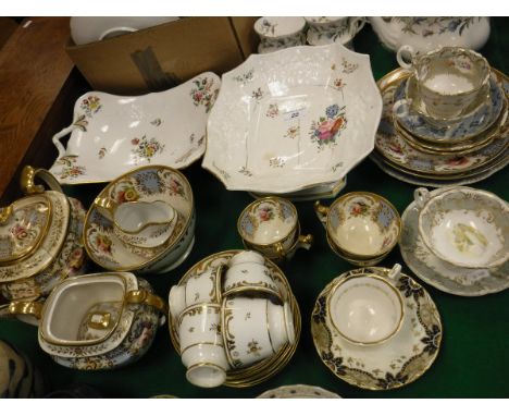 Two 19th Century Spode type relief and floral spray decorated dishes, a quantity of various Staffordshire floral spray decora