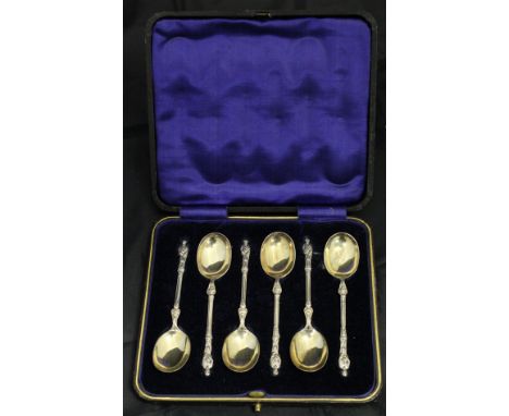 A cased set of six George V silver apostle teaspoons (by Harrison Brothers & Howson, Sheffield date 1918) 