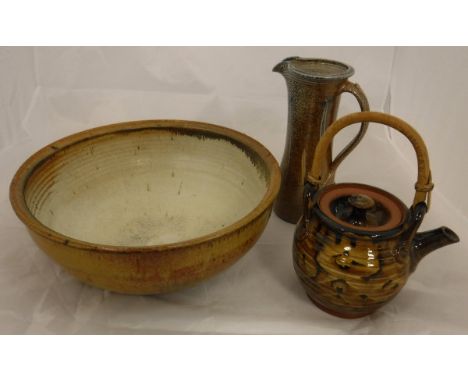 A collection of 20th Century studio pottery including bowl by Allan Peacey circa 1966 (studied under Bernard Leach), jug by T