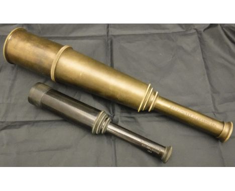 A replica 15" three draw telescope stamped "W. Ottway & Co., Ealing London 1915", together with a further replica 32" three d