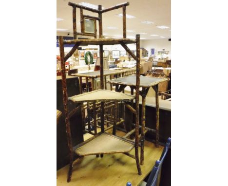 A selection of bamboo furniture to include magazine rack, square topped occasional table and a three tier corner whatnot, tog