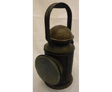 A Victorian GWR copper and painted tin railway signalling lamp No'd. 7737, an Adler Tippa manual typewriter and a brass micro