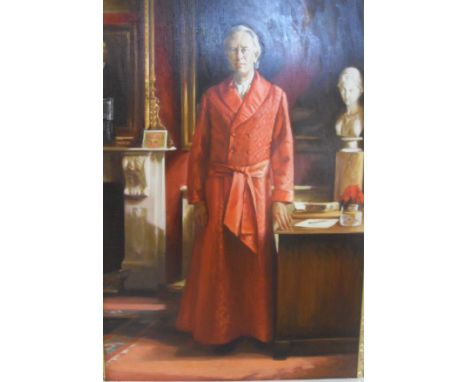 20TH CENTURY ENGLISH SCHOOL "Mr Charles Shaw", study of a gentleman in red robe, full length portrait, oil on canvas, unsigne