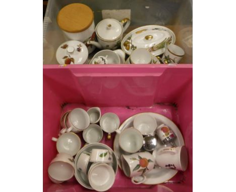 A collection of various Royal Worcester "Evesham" pattern wares including cups, serving dishes, pie dishes, jars and covers, 