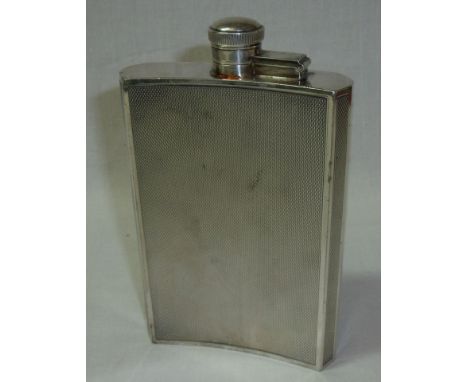 James Dickson & Son silver plated 8oz hip flask with engine turned detail 