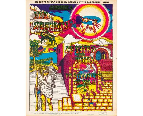 An original first printing poster with design by Michael Bettencourt for a Jim Salzer presents concert with Led Zeppelin at t