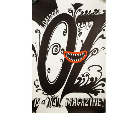 An original and rarely seen example of  design by Martin Sharp 'Oz Is A New Magazine', 1967. Measures approx 50 x 76cm. VF co