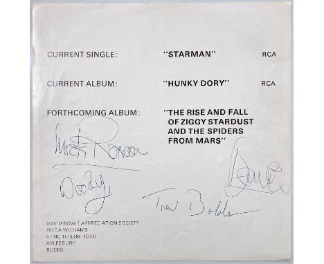 176DB0-045 DAVID BOWIE, MICK RONSON ET AL SIGNED PROMOTIONAL 12"x12" POSTER FROM 1972. Beautiful set of autographs signed on 