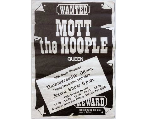 QUEEN &amp; MOTT THE HOOPLE ORIGINAL 1973 HAMMERSMITH ODEON HANDBILL. Another rare item of Queen memorabilia from early on in