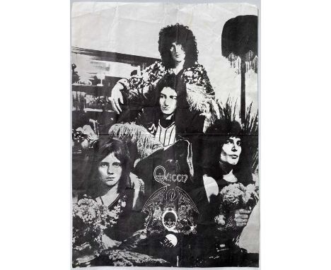 QUEEN EMI MINI POSTER/HANDBILL FOR THEIR 1ST ALBUM SIGNED BY ROGER TAYLOR &amp; MORE. Extremely rare EMI promotional handbill