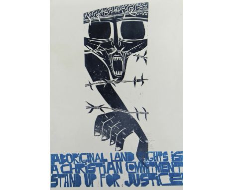 PAUL PETER PIECH two colour lithograph - image with typography 'Aboriginal land rights is a Christian commitment - stand up f