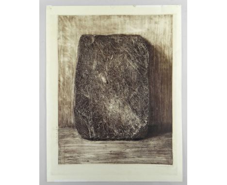 HARRY HOLLAND monochrome print on cream paper - semi-abstract, dated 1988, 72 x 55cms Provenance: private collection, consign