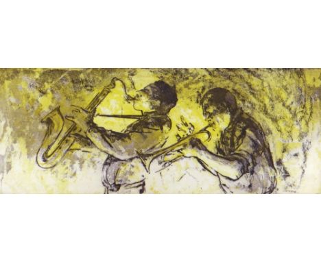 VALERIE GANZ limited edition (16/150) colour print - jazz musicians, entitled 'Louis and Leroy', signed, 20 x 46cms Provenanc