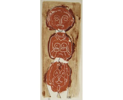 KAREL LEK limited edition (5/18) screen print - totem type figure, signed, 32 x 14.5cms Provenance: Betty Evans Collection, f