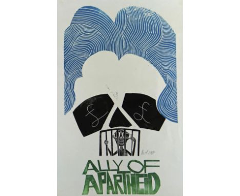 PAUL PETER PIECH three colour lithograph - commenting on former UK Prime Minister Margaret Thatcher's stance on apartheid in 