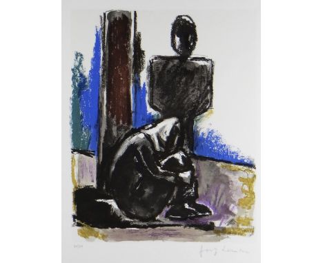 JOSEF HERMAN OBE RA limited edition (73/150) Curwen Chilford colour lithograph - entitled 'Two Grey Figures', embossed stamp,